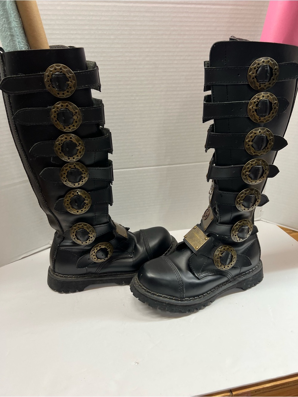 Demonia Steam Punk Goth Grunge Black Tall Buckle Combat Boots